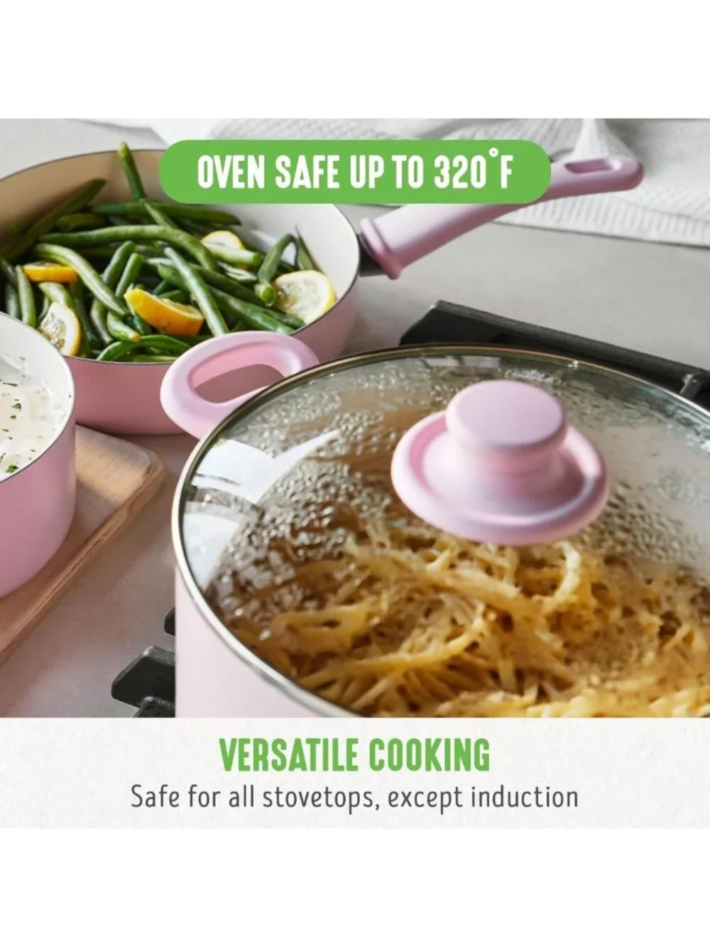 Ceramic Nonstick 6QT Stockpot with Glass Lid, PFAS-Free, Dishwasher Safe, Pink
